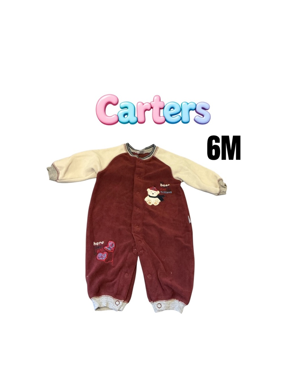Carter's Maroon and Cream Fleece Footless Pajama size 6 months